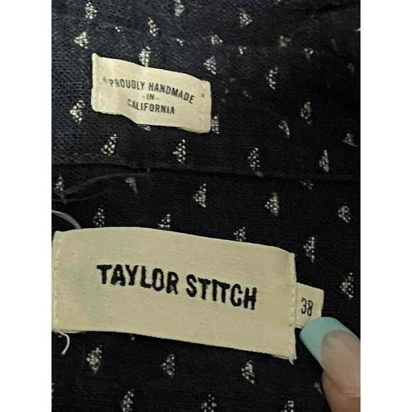 Taylor Stitch Shirt Mens 38 Navy Blue Geometric Button Up Handmade California - Picture 3 of 5